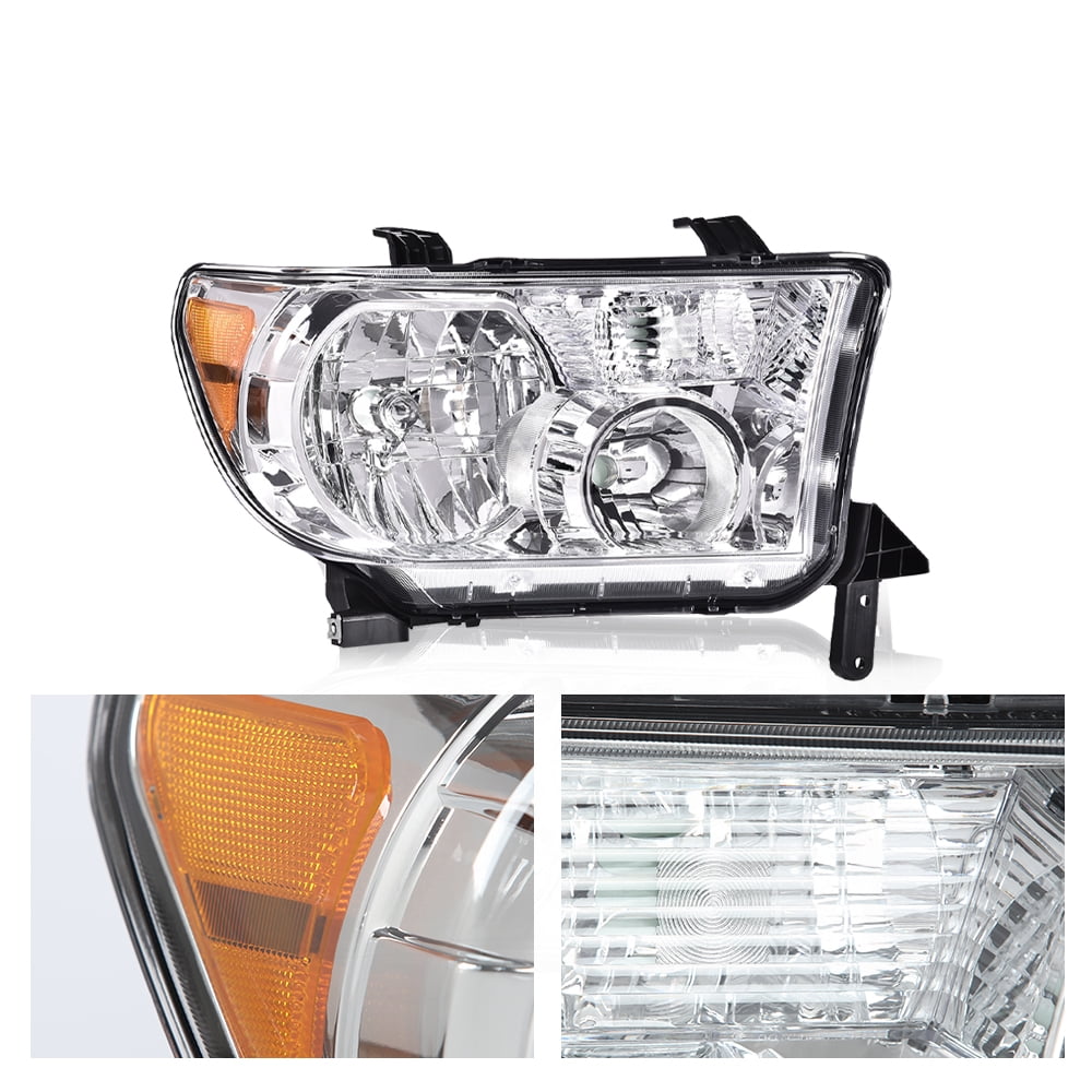 CROSSDESIGN Chrome Headlights Assembly Fit for Toyota Tundra 2007-2013/Sequoia 2008-2017