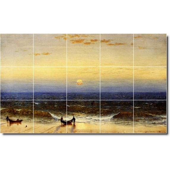 Ceramic Tile Mural-Sanford Gifford Waterfront Painting 336. 60" w x 36" h using (15) 12 x 12 ceramic tiles