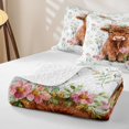 thumbnail image 4 of Erosebridal Watercolor Highland Cow Bed Spread Queen for Boys Girls, Wildfloral Print Queen Coverlet Set, Brown, 3 Pieces, 4 of 7