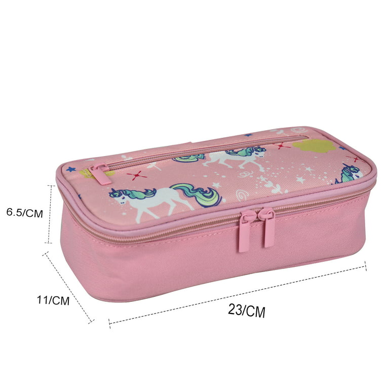 Mesa Pink Unicorn Pencil Case for Girls with Mesh, Zippered Pockets and Holders for Drawing, Writing Organizer Pouch