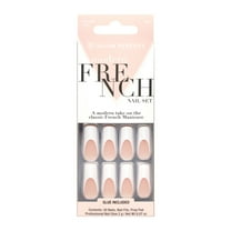 Salon Perfect Artificial Fake Press On Nails, 156 Modern French, Long Square, File, Glue, and Prep Pad, 30 Nails