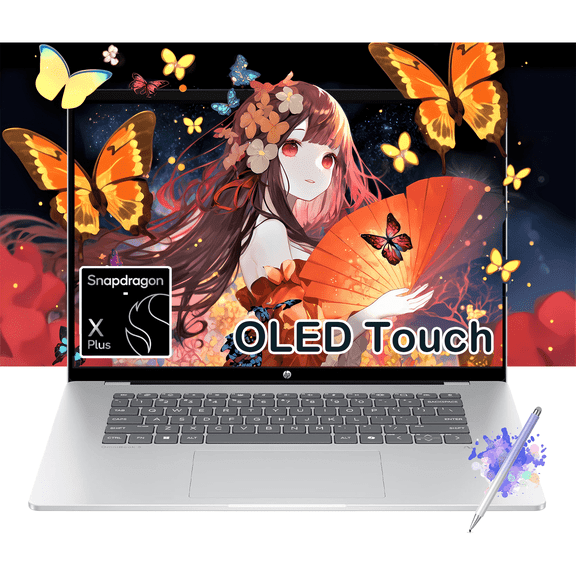 HP OmniBook 5 16-inch AI Laptop, 2K OLED Touchscreen, Snapdragon X Plus X1P-42-100, 16GB RAM, 512GB SSD, 34Hr Battery, Copilot  PC, w/Stylus Pen