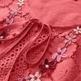 thumbnail image 5 of Horkkom 3/4 Length Sleeve Womens Tops Plus Size Lace Floral Print Casual Tops Summer V Neck Linen Shirts Red M, 5 of 6