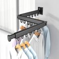thumbnail image 4 of SIABC-Clothes Drying Rack,Laundry Drying Rack,Wall Mounted Clothes Rack,Clothes Hanging Rack,Laundry Rack Wall Mount,Folding Retractable Collapsible Drying Rack Clothing (Three-Poles,J Hooks,Black), 4 of 4