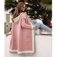 thumbnail image 4 of Women'S Color Block Vertical Striped Open Front Oversized Hooded Long Cardigan Sweaters with Pockets Pink XL, 4 of 5