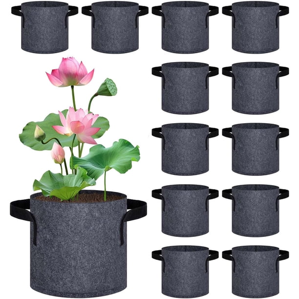 Paquete de 12 macetas para plantas acuáticas, macetas reutilizables de tela, bolsas de cultivo con asas transpirables