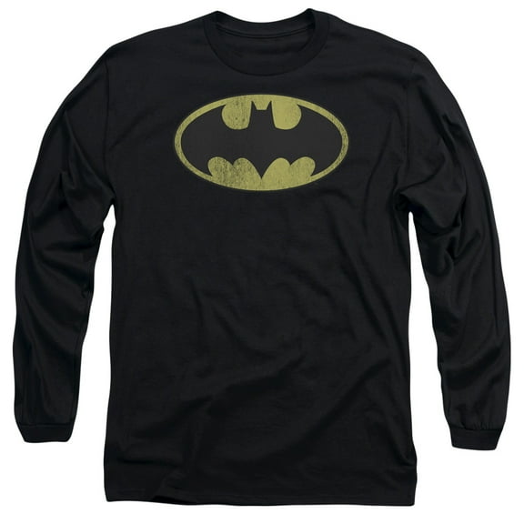 DC Comics Retro Bat Logo Distressed-Long Sleeve Adult 18/1 Black