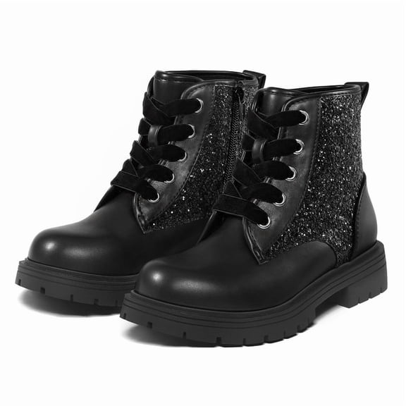 VitNoiva Kids Glitter Ankle Boots Waterproof Girls Martin Boots Black PU Glitter Boots for Daily Outdoor 13 Little Kid
