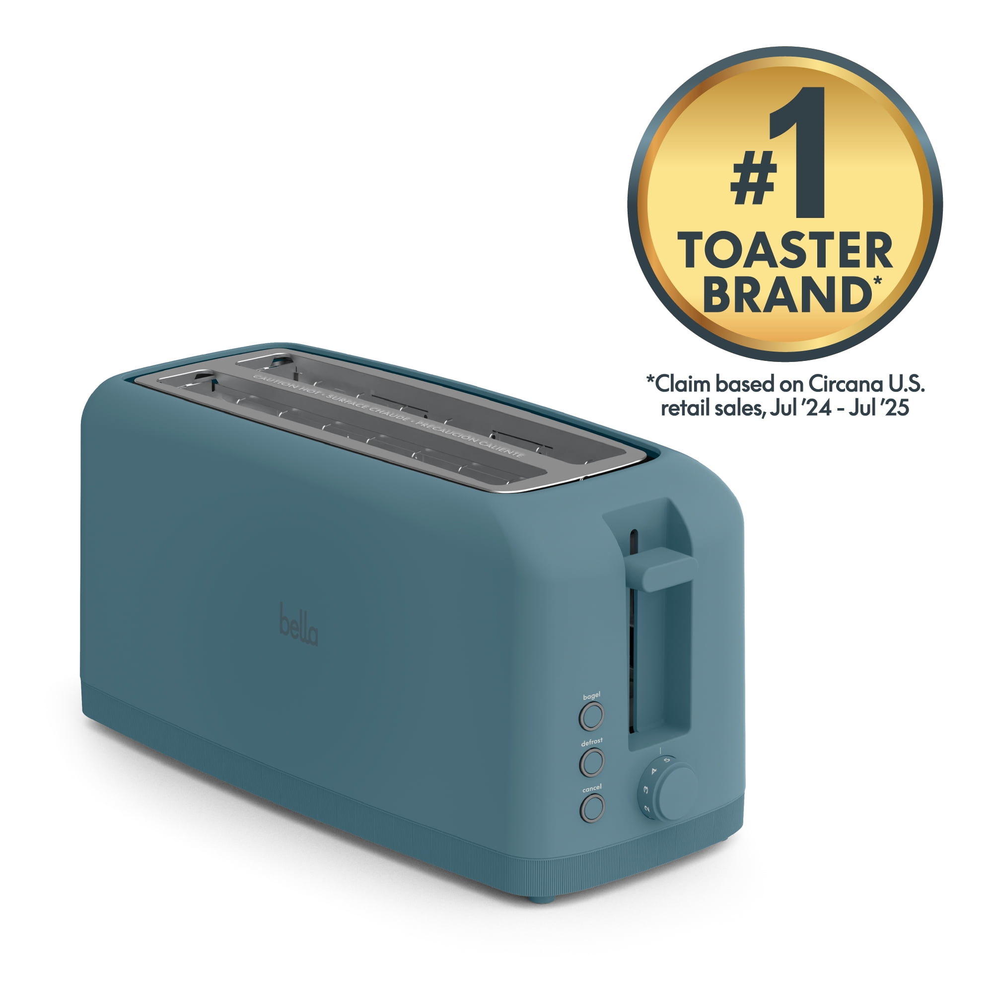bella 4-Slice Slim Toaster with Extra Long Slot, 6 Setting Shade Control with Reheat & Cancel Buttons, Anti Jam & Auto Shutoff, Surf