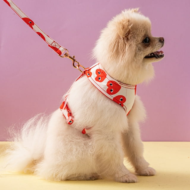 Conjunto de arnés de seguridad ajustable para perros y cachorros, correa para perros acolchada y transpirable, chaleco con arnés para el pecho con asa para perros pequeños, medianos y grandes, entrenamiento para caminar-M, rojo oso de fresa Electrónica