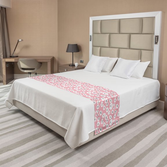 Cloud Bed Runner, Continuous Fluffy Cumulus Blush Tones Sky Cartoon, Decorative Accent Bedding Scarf for Hotels Homes and Guestrooms, King, Pale Pink Charcoal Grey, by Ambesonne