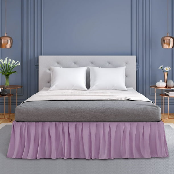 Unique Bargains Polyester Ruffled Bed Skirt with 16" Drop, Queen, Light