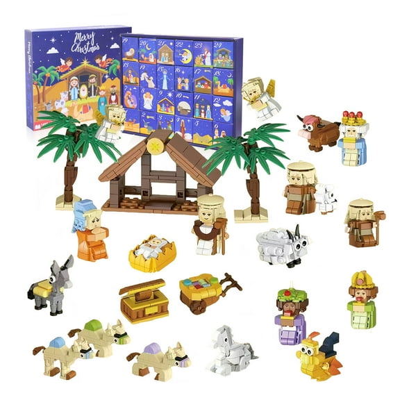 Christmas Advent Calendar 2025 Building Blocks, 24 Days Nativity Scene Set, Christmas Countdown Calendar Gift for Kids, Teens, and Adults