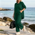thumbnail image 5 of Textilo 3 Piece Travel Outfits for Women Elegant Loose 3/4 Sleeve Cardigan Sleeveless Tank Tops Wide Leg Pants Suits Casual Lounge Sweatsuit Sets,Dark Green XL, 5 of 5