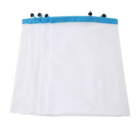 MOPOOR 5 PCS Reusable Barcode Scanable See Through Food Safe Mesh Bags with Drawstring for Fruits, Vegetable, Food, Toys, Grocery Storage, Large Medium Small