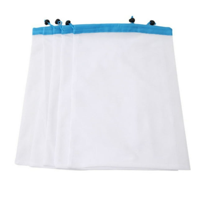 Sacs Réutilisables pour Produits 5 Pcs Sacs en Maille Lavables avec Cordon Sac à Légumes pour Fruits, Épicerie, Magasinage, Rangement et Jouets Contenant de Rangement pour Aliments Boîte de Rangement de Cuisine, Contenant Hermétique, Contenant Alimentaire en Plastique