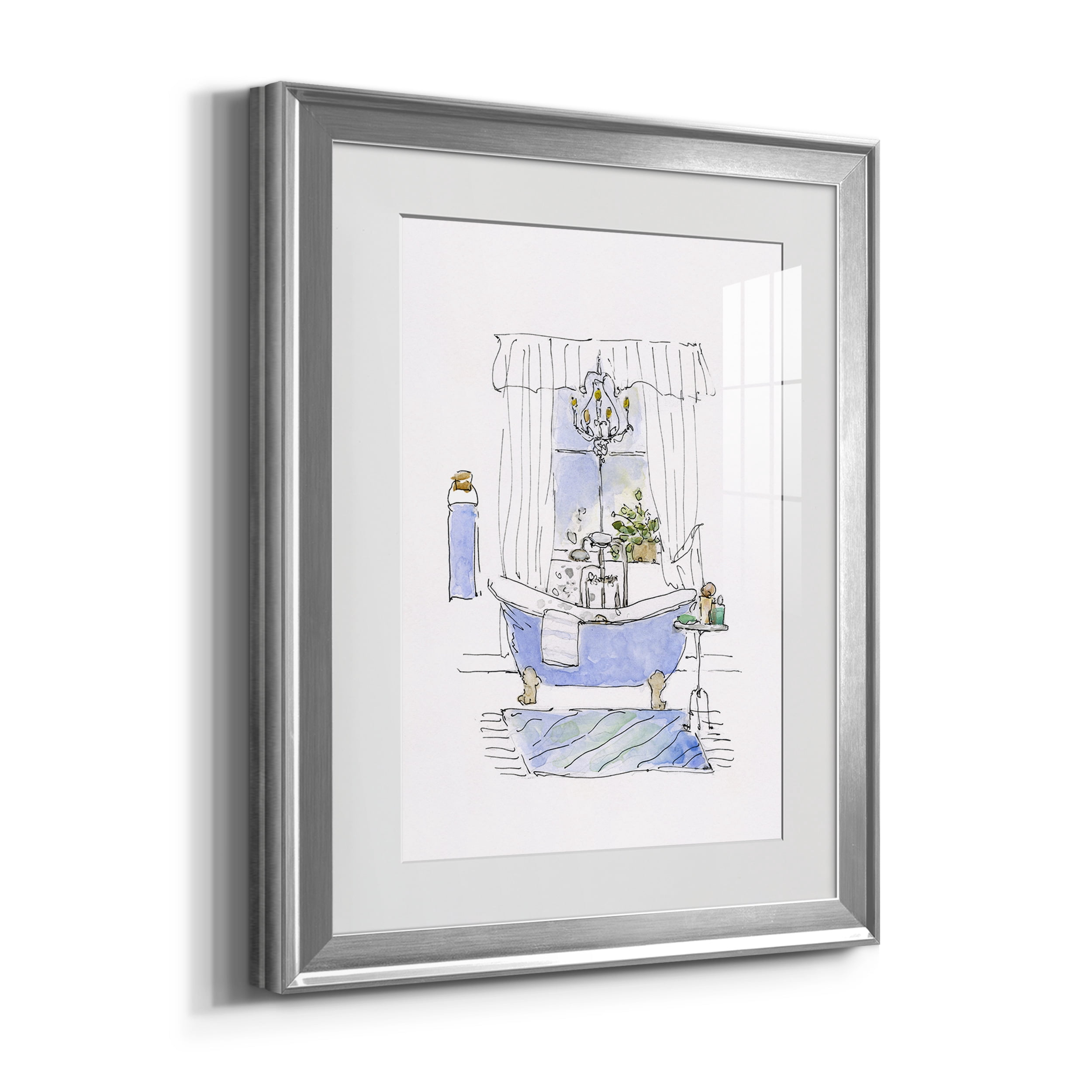 Sketchy Bath I Premium Framed Prints Set of 3 - Ready to Hang - 18 x 24 Each - Silver Frame