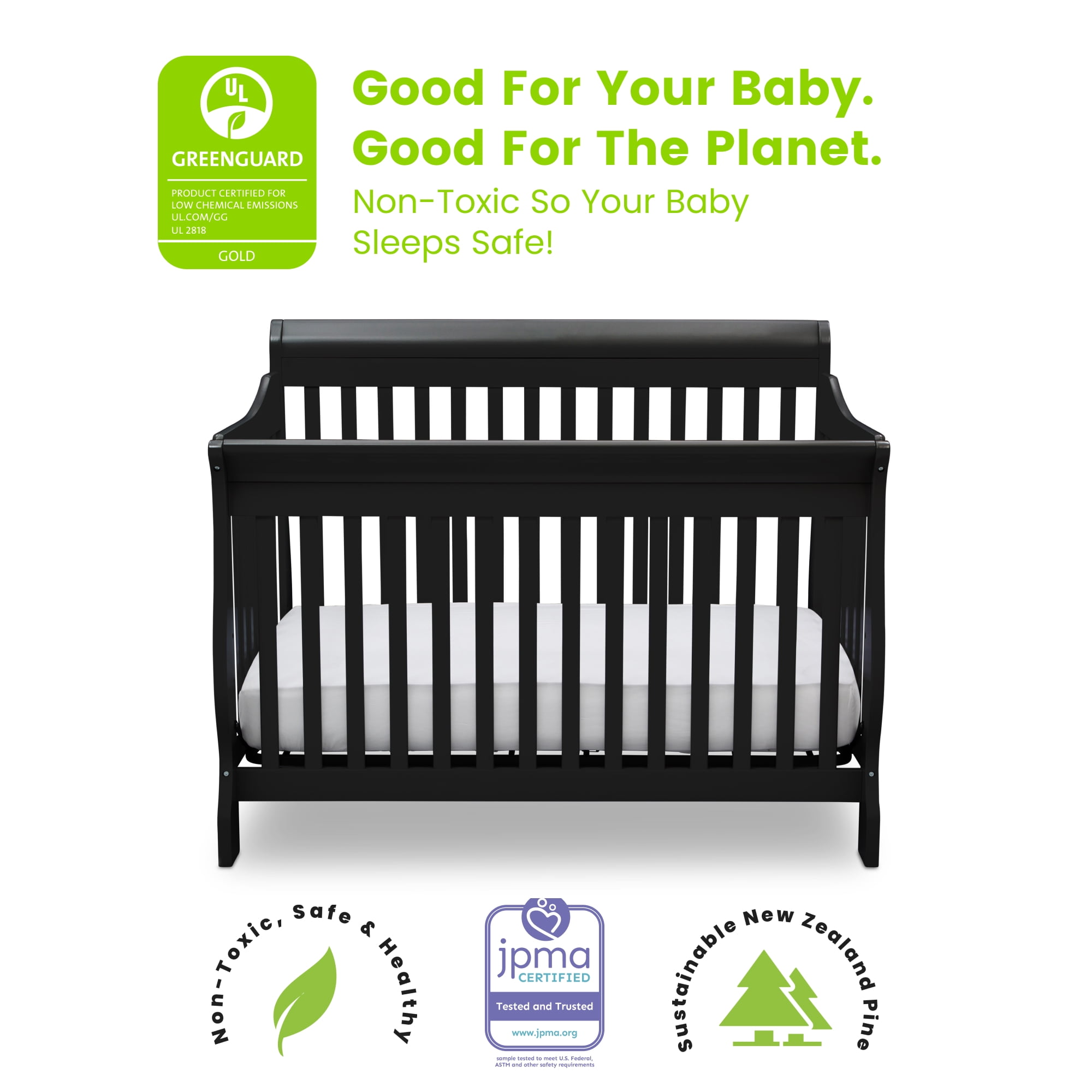 Delta Children Canton 4-in-1 Convertible Crib - Easy to Assemble, Ebony Black