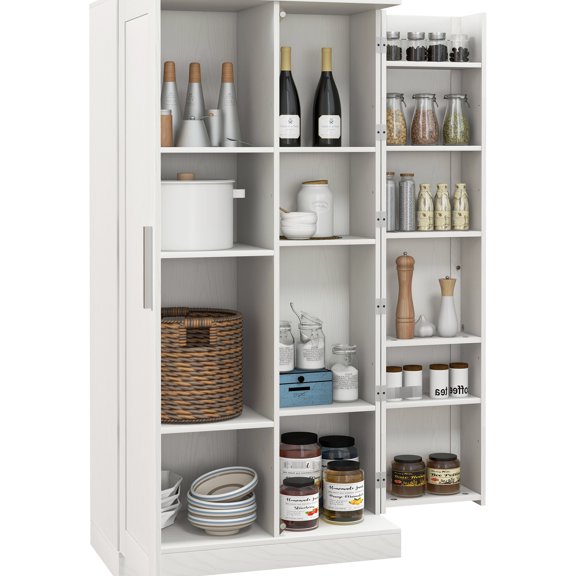 White 14 Freestanding Kitchen Cupboard With 2 Doors, Adjustable Shelves, Large Storage For Dining & Living Room Pantry Cabinet, 14, White, Creates More
