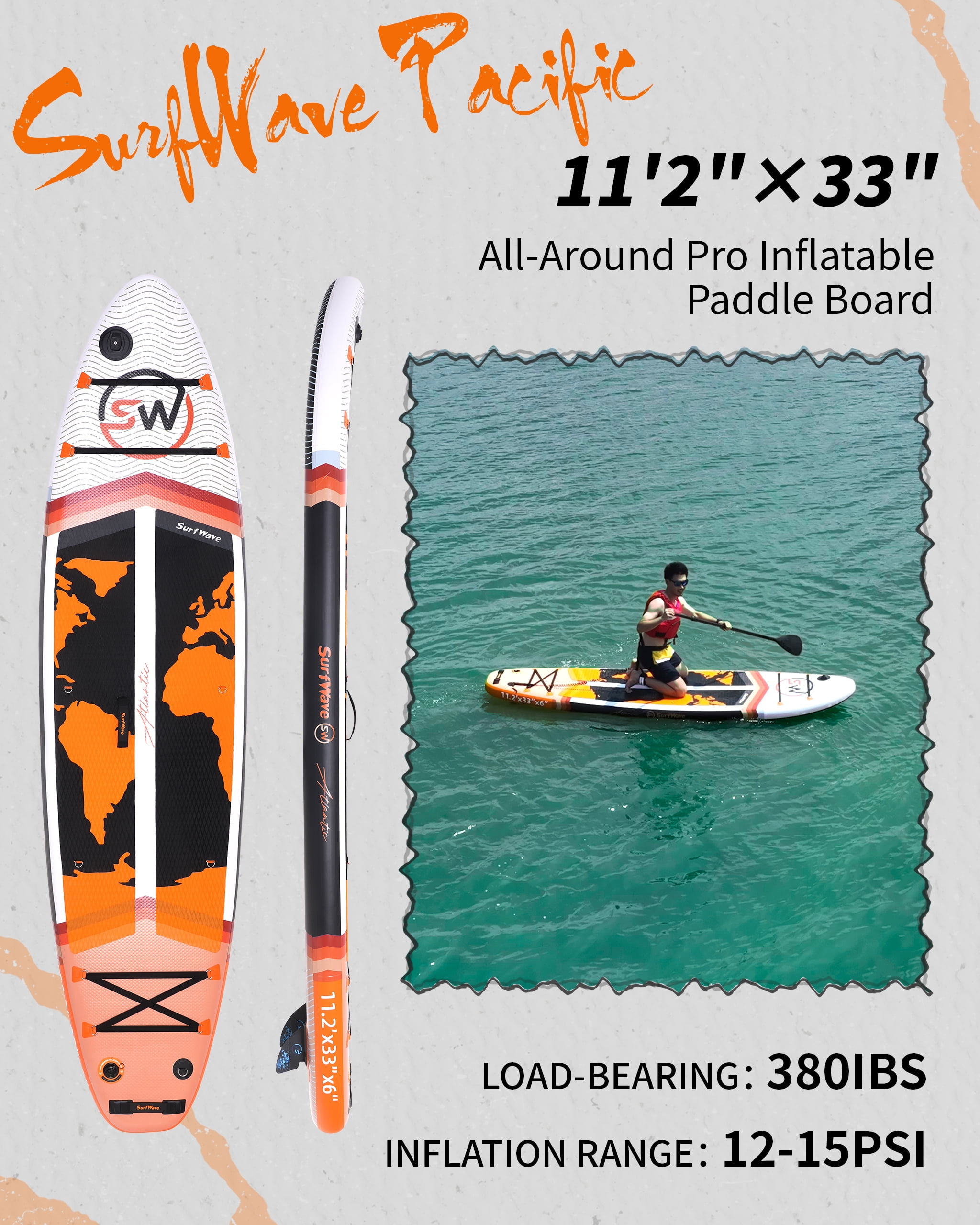 112x33 Inflatable Stand Up Paddle Board All Around SUP with Full Accessories
