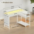 thumbnail image 2 of HLDIRECT 43 Inch L Shaped Computer Desk with Power Outlet, Gaming Corner Desk with LED Lights, Home Office Table with Storage Shelves & Monitor Stand, White, 2 of 8