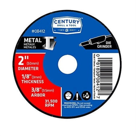 UPC: 0081838084127 | Century Drill & Tool 8412 Thick Type 1A Cutting Wheel – 2 x 0.125 in.