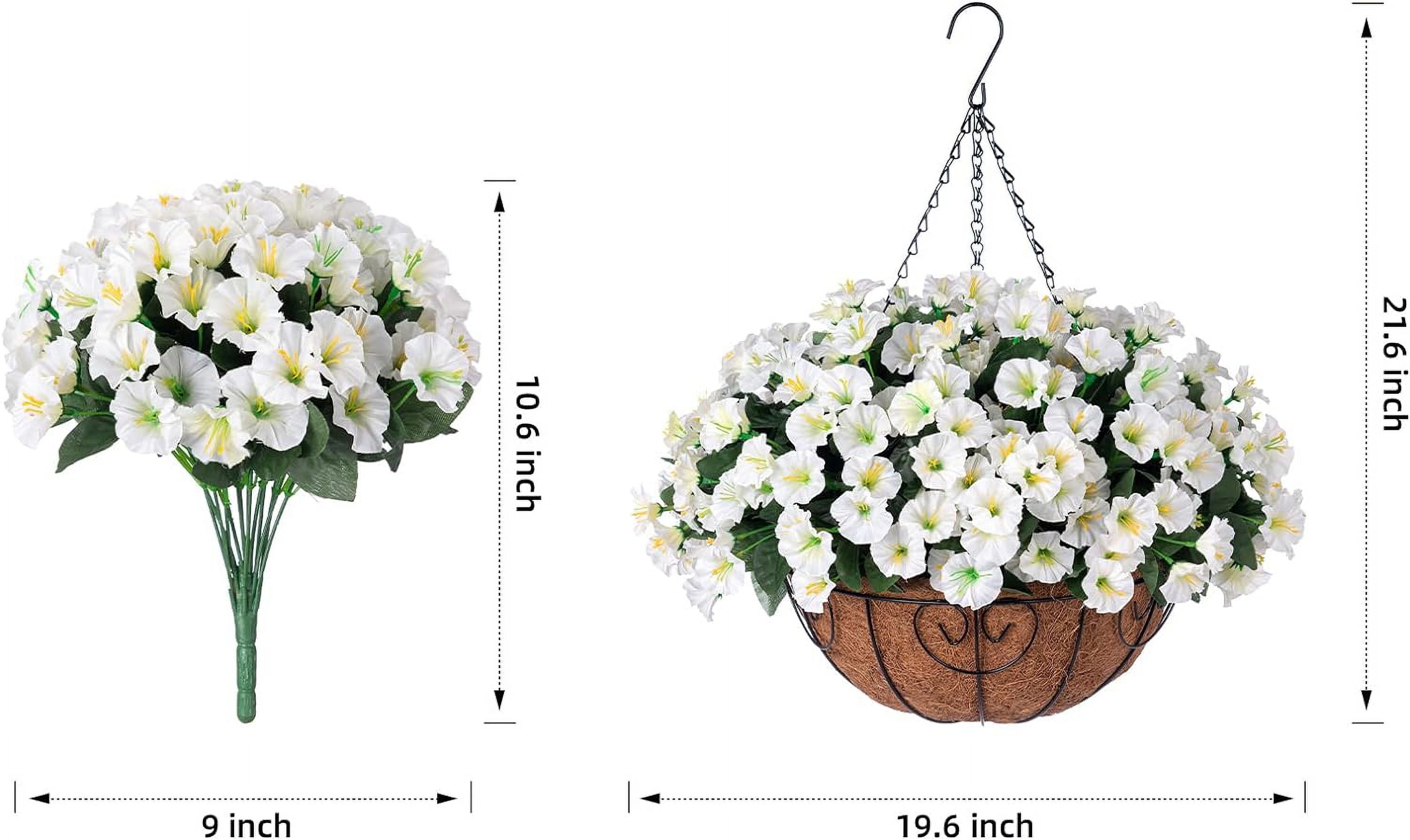 Artificial Fake Hanging Flowers Plants Baskets for Outdoor Outside Summer Decoration, Faux Silk White Morning Glory in Planter UV Resistant Realistic for Home Porch Patio Balcony Garden Yard