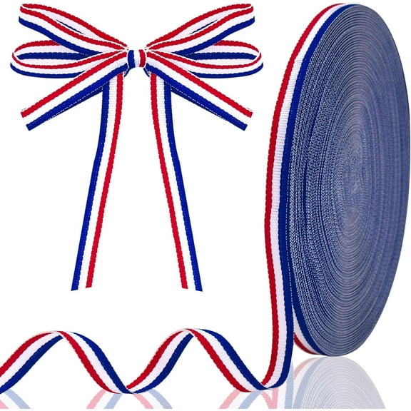 KINGLAKE Red White and Blue Patriotic Ribbon 3/8 Inch x 50 Yards Grosgrain Ribbon American Flag Striped Ribbon for Fourth of July Gift Wrapping Memorial Day Independence Day Wreath Bows DIY Crafts
