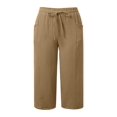 thumbnail image 2 of Women Wide Leg Pants Summer High Waisted Pants Drawstring Casual Trousers with Pockets Khaki XL, 2 of 7