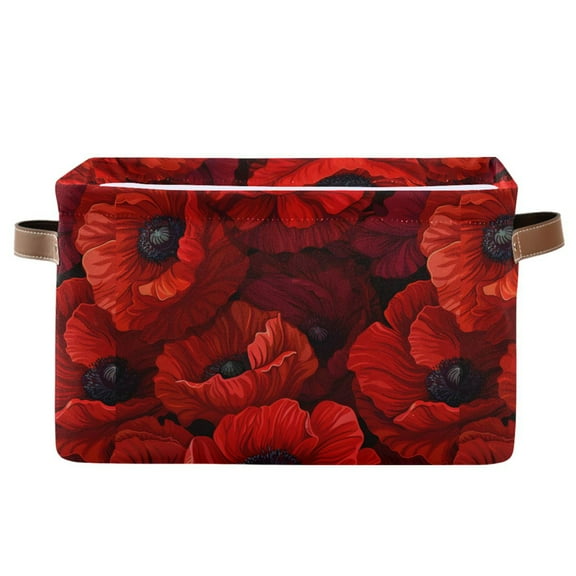 Blooming Poppy Flower Storage Bins with Handle Fabric Organizer Basket Foldable Box 1 Pack 14.2x10.2x8.3