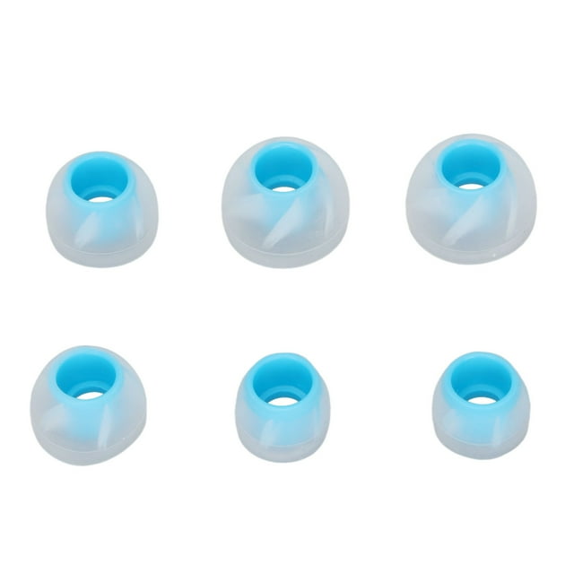 6 tapones de silicona para auriculares, suaves y con aislamiento de ruido, de 3 tamaños, para orificios de sonido de 4,5 a 6,5 mm, color azul transparente.