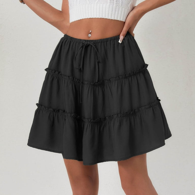 Besolor Women's Summer Boho Mini Skirt Elastic Waist Drawstring