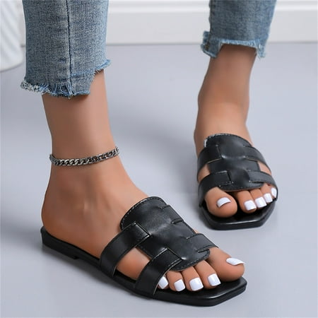 

Aayomet Womens House Slippers Women s Elastic Strappy String Thong Ankle Strap Summer Gladiator Sandals Black 7.5