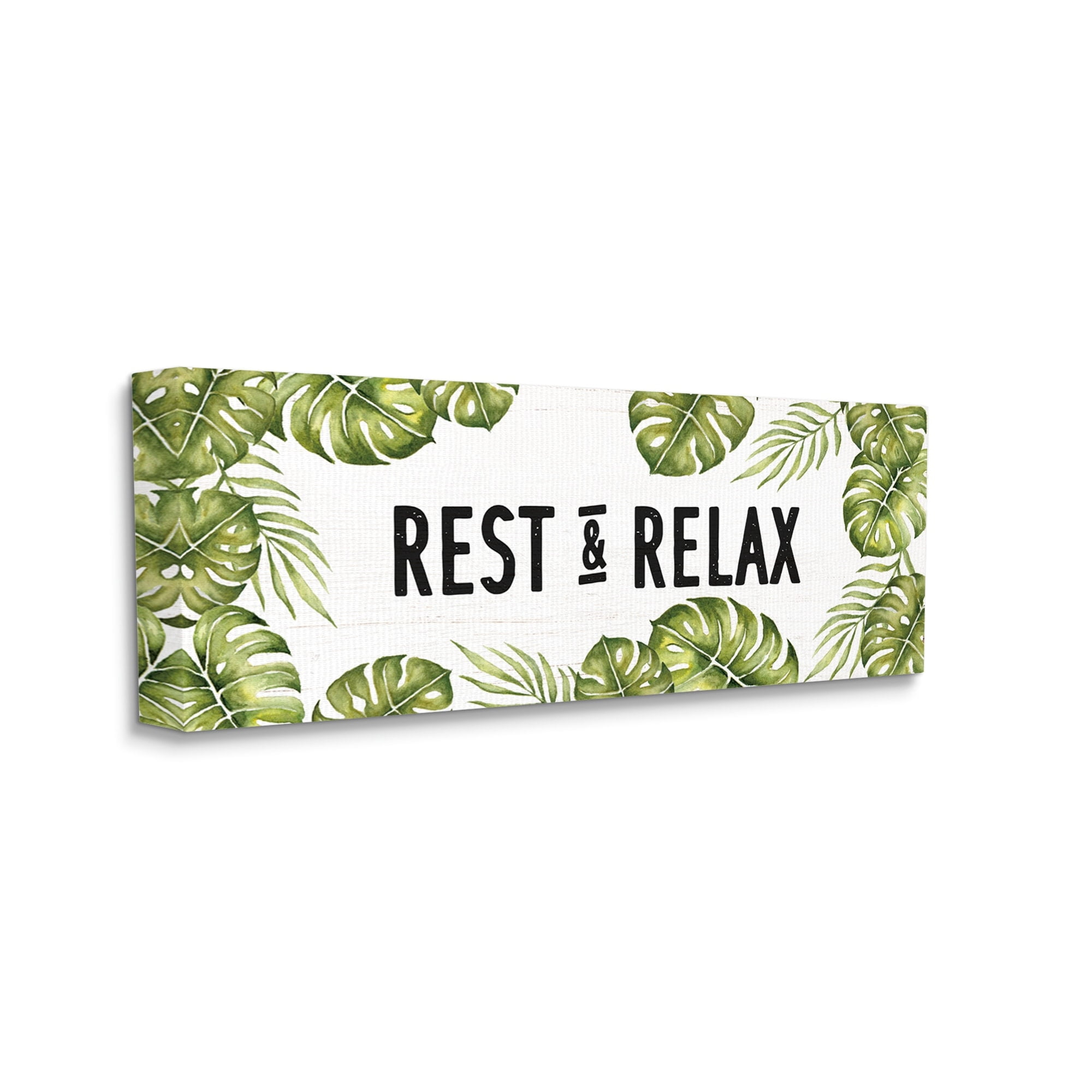 Stupell Industries Rest & Relax Tropical Monstera Plants Leaves Typography Canvas Wall Art, 24 x 10, Design by Daphne Polselli