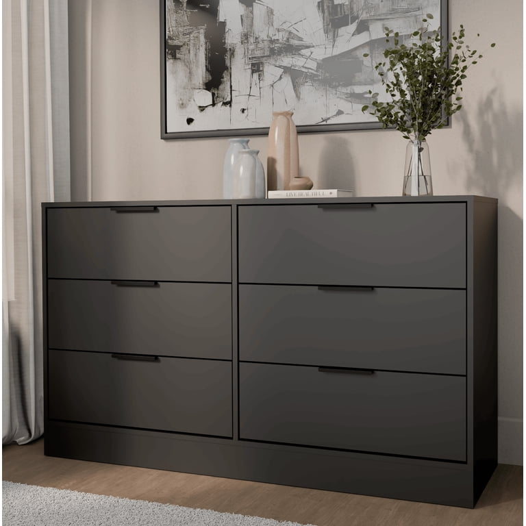 Kappesberg Fresno Black 3-Piece Bedroom Furniture Set with 6-Drawer Dresser and Two 2-Drawer Nightstands for Adults and Teens
