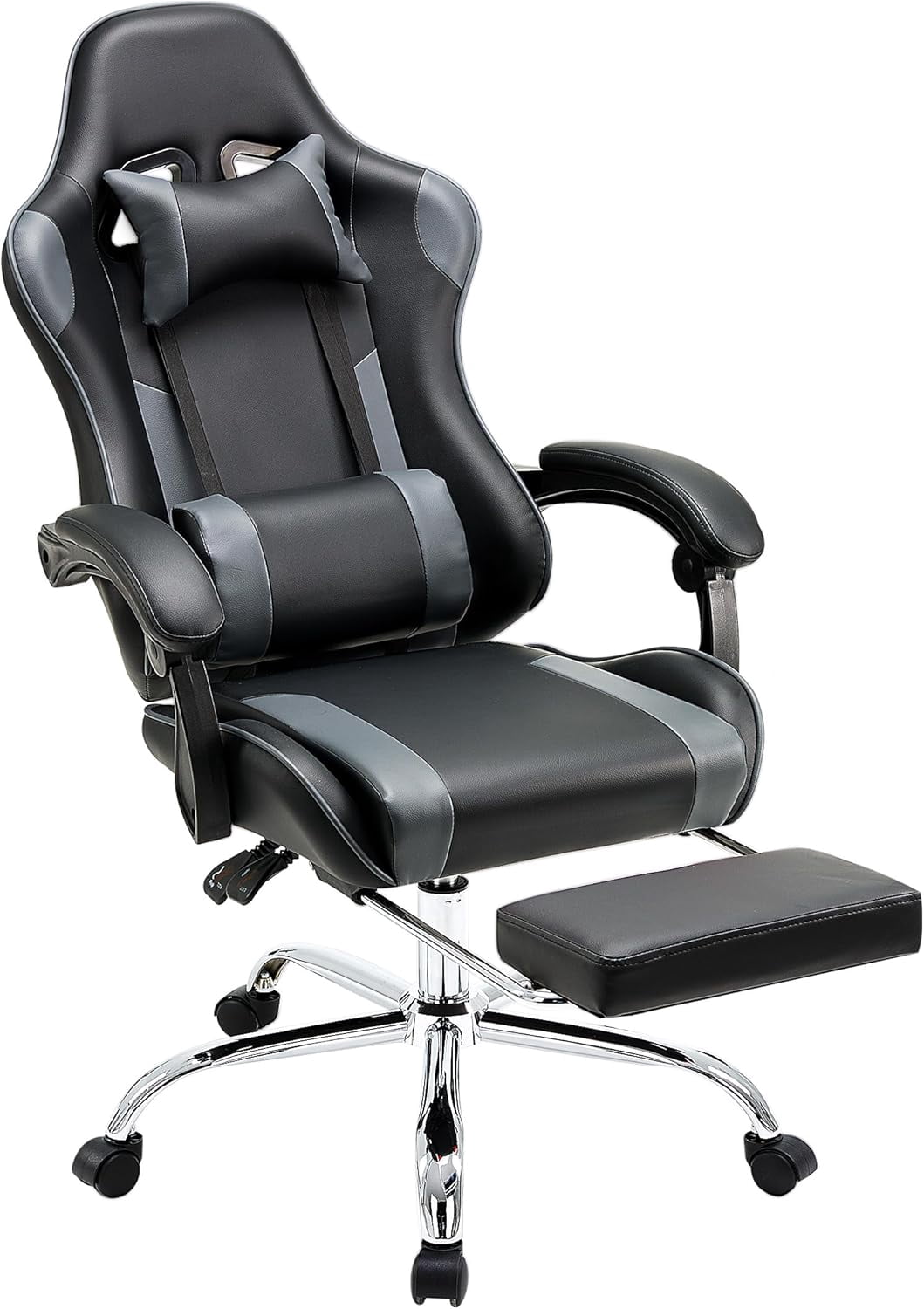 CONCETTA Gaming Chair with Footrest and Lumbar Support, Ergonomic Home Office Chair, Black and Gray