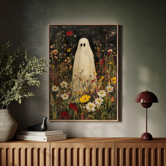 Ethereal Ghost In Wildflower Field - Spooky Floral, Whimsical Gothic Nature Artwork For Unique Home Decor Wall Art, Modern Wall Decor, 8x12 UNFRAMED