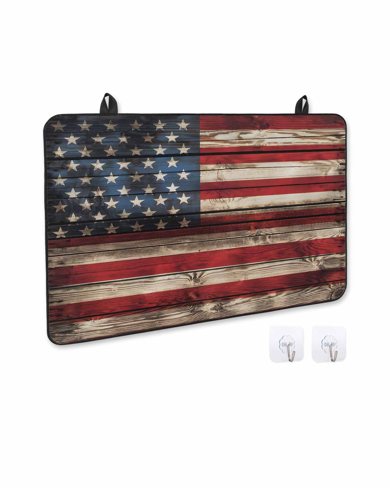 nqOlkjepod Large Induction Cooktop Protector Mat 24"x21", American Flag Stove Top Covers for Electric Stove, Stars And Stripes Vintage Wooden US Flag Stove Burner Cover Mats, Glass Top Stove Cover