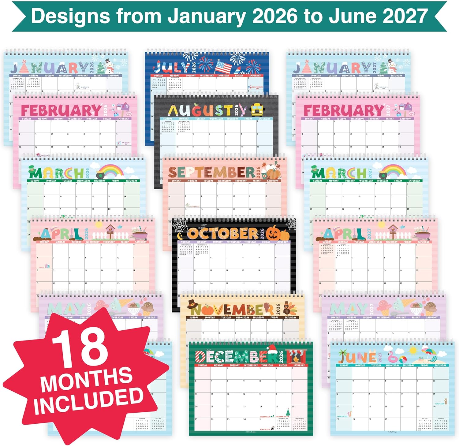 Small Desk Calendar 2026-2027 - Standing Flip Desk Calendars 2026, 18 Months Stand Up Calendars from Jan 2026 to June 2027, Typography Desktop Calendar Planner for Home, School, Office
