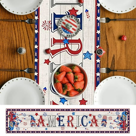 

iMESTOU Deals Clearance Under 10 Tablecloths Independence Day Table Banner Linen Gnome Print Table Decorations