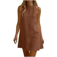 thumbnail image 2 of Ayolanni Crew Neck Dresses for Women Solid Sleeveless Casual Midi Tank Dress Cotton Linen Above Knee Beach Soft Vacation Sundress Brown L, 2 of 9