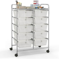 10 Drawers Rolling Cart, Classroom Organizers with Wheels, Storage Cart for Office, Teacher, Home, School, Supplies Tool, Craft Art Paper, Clear White