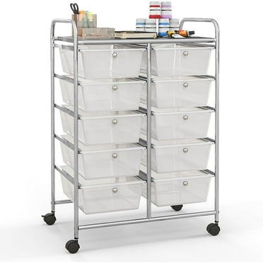10 Drawers Rolling Cart, Classroom Organizers with Wheels, Storage Cart for Office, Teacher, Home, School, Supplies Tool, Craft Art Paper, Clear White
