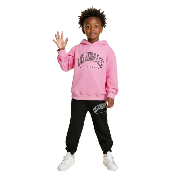 Kids Girls Boys Sweatsuit Set 2PC Long Sleeve Letter Graphic Hooded Sweatshirt Leggings Pants Warm Fall Winter Clothes Boys Outfits Size 9-10 Years