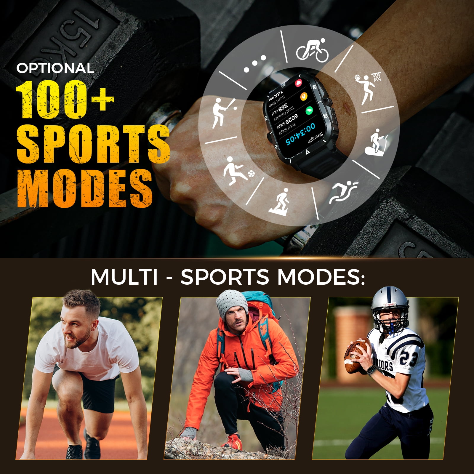 XAXRE Smart Watches for Men (Make/Answer Calls), 3ATM Waterproof Sport Rugged Watch, 1.96" HD Screen 100+ Sports Modes Fitness Tracker, for Android iPhone