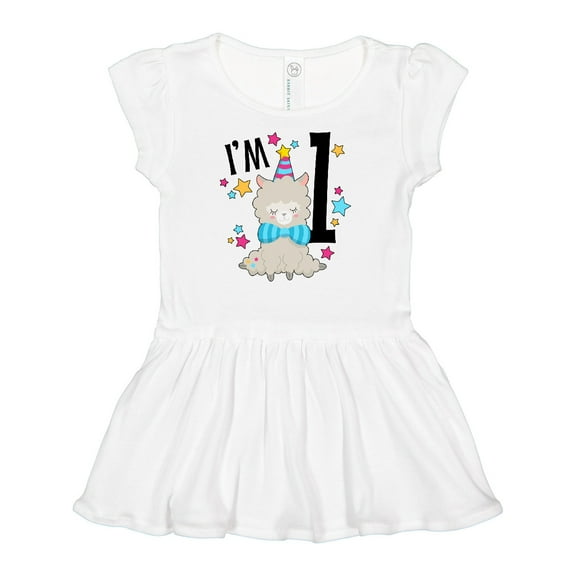 Inktastic I'm One- Cute Llama First Birthday Girls Baby Dress