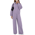 thumbnail image 3 of Kinrui Women's 2 Piece Matching Lounge Set Winter Long Sleeve Quarter Zip Pullover Wide Leg Airport Travel Pants Casual Sweatsuit Tracksuits Purple,XL, 3 of 8
