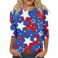 thumbnail image 2 of KDDYLITQ United States 250th Anniversary Shirts for Women Causal 250th Birthday Crew Neck Tops Patriotic Printed Summer Tees Red White and Blue Fashion 3/4 Sleeve Blouses Navy L, 2 of 6