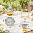 Manly Tea Set 20-Piece Porcelain Tea Set with Metal Holder, Sky Blue, Large Version ...
