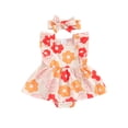 thumbnail image 1 of Gupgi Barboteuse-Robe d'Été Sans Manches à Volants à Imprimé Floral pour Bébés Filles avec Bandeau, 1 of 8